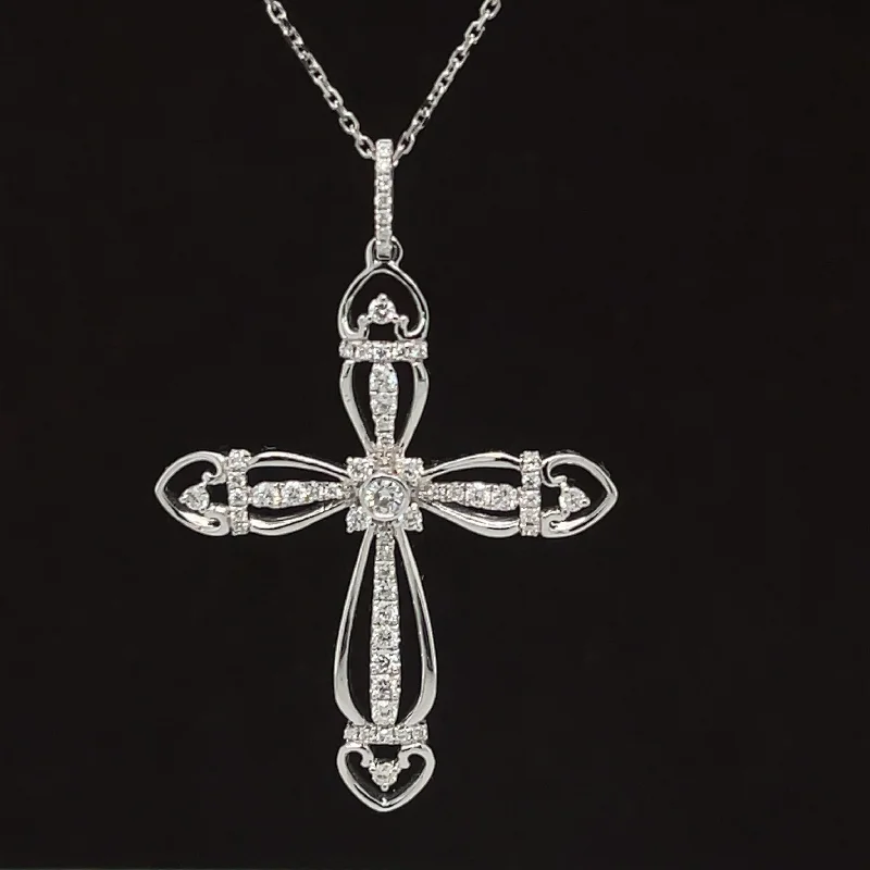 Simple Choker Necklace-Contemporary Diamond Wire Celtic Cross Necklace in 18k White Gold - (#184 - PDDIA311967)