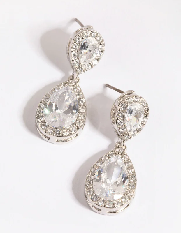 Trendy Drop Earrings-Silver Cubic Zirconia Angelina Drop Earrings