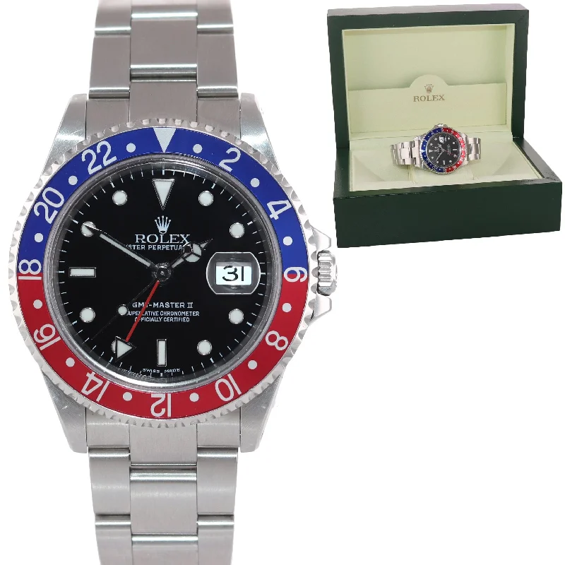 Trendy Women's Smart Watch-2002 Rolex GMT-Master II Pepsi Steel Blue Red 16710 Watch SEL Box