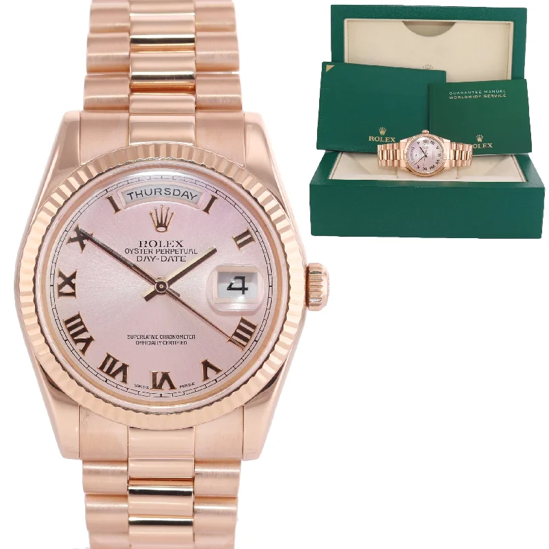 Classic Women’s Watch with Leather Band-Rolex President Day Date Rose Gold Pink Roman 118235 Modern Band Watch Box