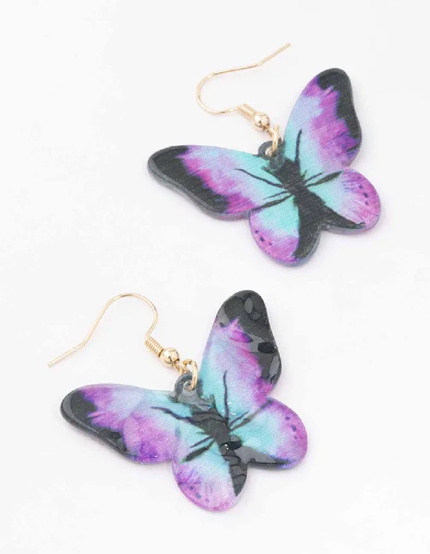 Large Gold Earrings-Ombre Butterfly Drop Earrings