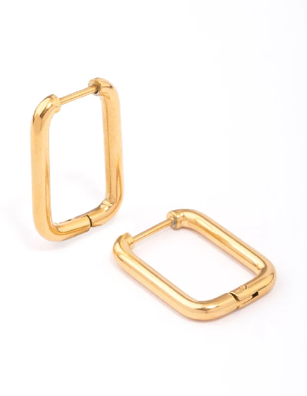 Large Statement Earrings-Waterproof Gold Plated Stainless Steel Small Rectangular Hoop Earrings