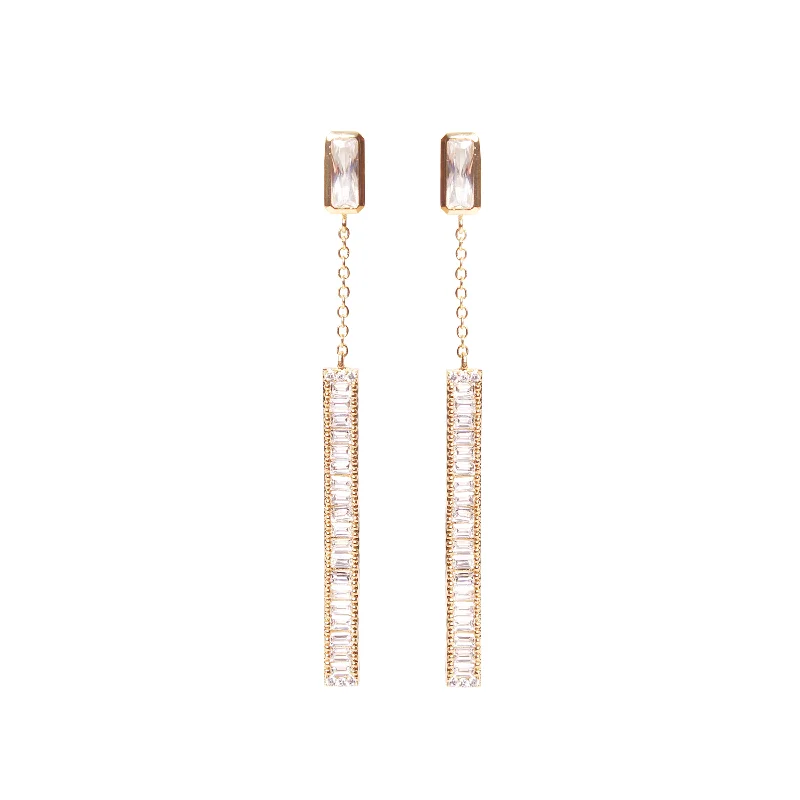 Gold Dangle Earrings-Vita Baguette Pave Drop Earring