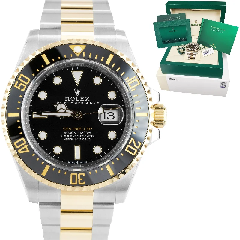 Luxury Watch with Diamond Face-August 2021 Rolex Sea-Dweller 43mm Two-Tone Steel Yellow Gold Black Watch 126603