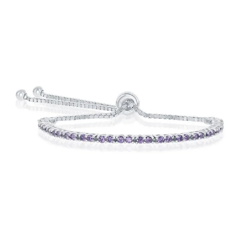 Rose Gold Bracelet-Sterling Silver 2mm Amethyst CZ 'February Birthstone' Bracelet