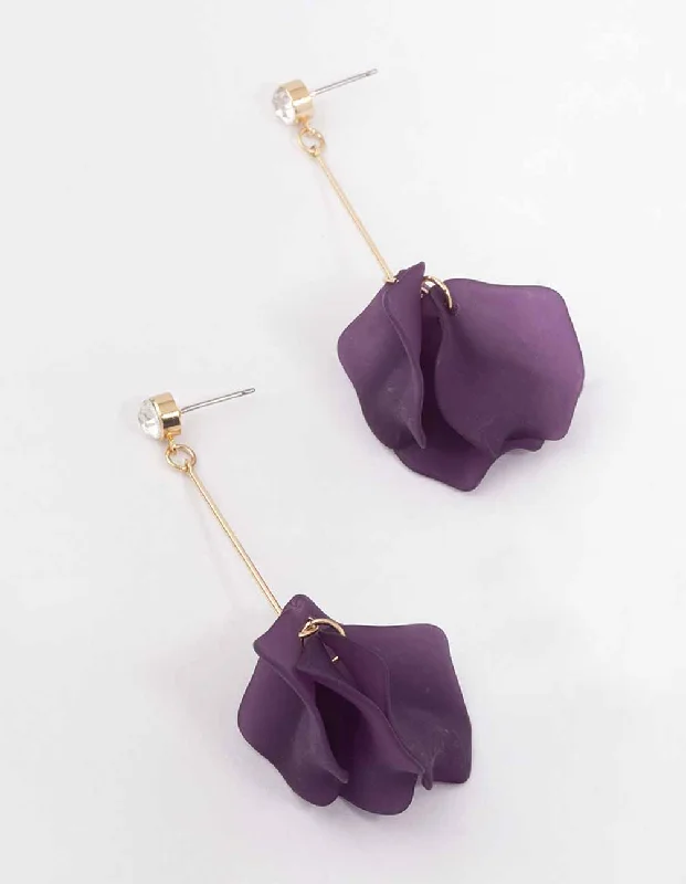 Modern Chandelier Earrings-Purple Diamante Multi Petal Drop Earrings