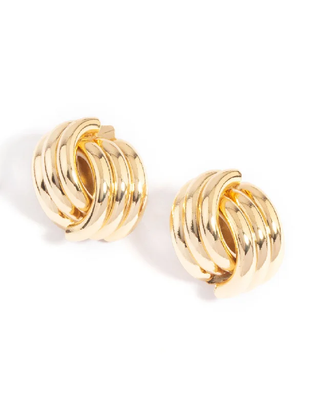 Oval Dangle Earrings-Gold Plated Knotted Stud Earrings