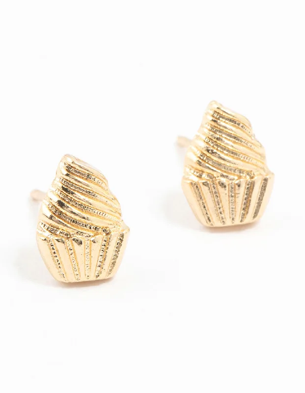 Sterling Silver Earrings-Gold Cupcake Stud Earrings