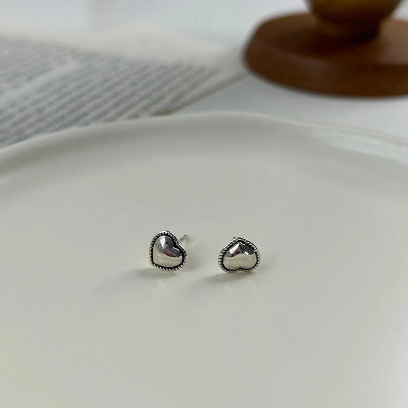 Thai Silver Love Heart Stud Earrings