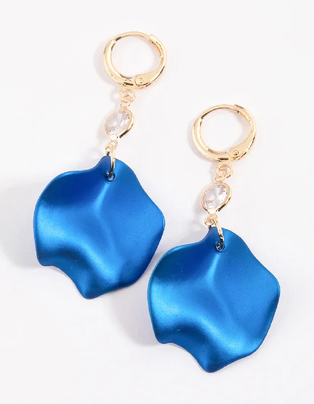 Adjustable Earrings-Blue Marquise Diamante & Petal Huggie Earrings