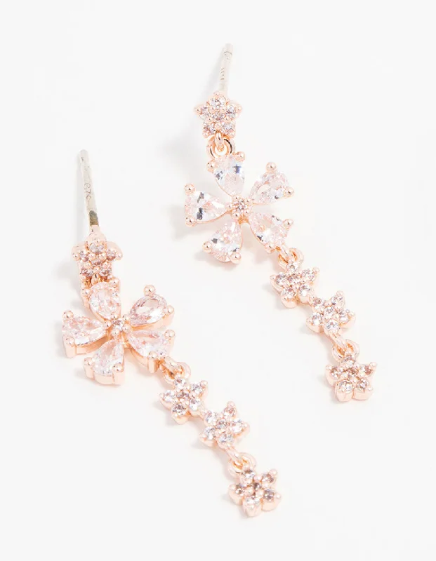 Glamour Diamond Earrings-Rose Gold Plated Cubic Zirconia Dainty Flower Drop Earrings