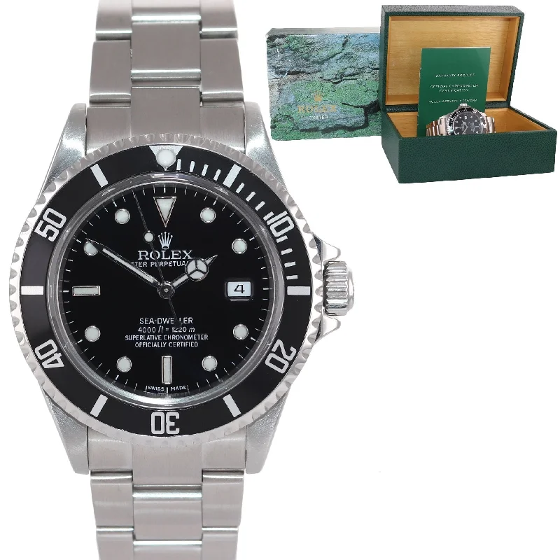 Classic Quartz Watch for Men-2005 Rolex Sea-Dweller Steel 16600 Black Dial Date 40mm No holes Watch Box