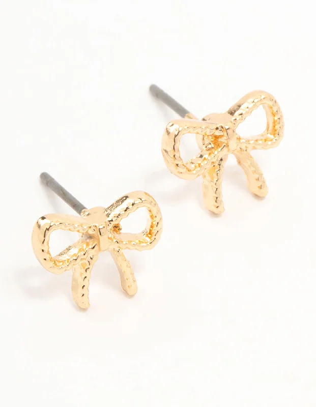 Stud Earrings for Women-Gold Twisted Bow Stud Earrings