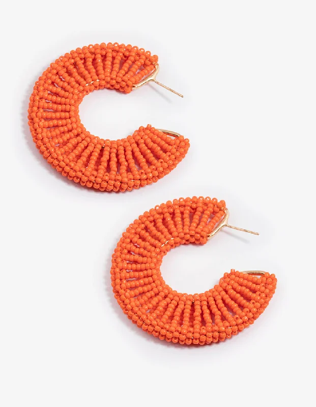 Embellished Earrings-Orange Raffia Flat Statement Hoop Earrings