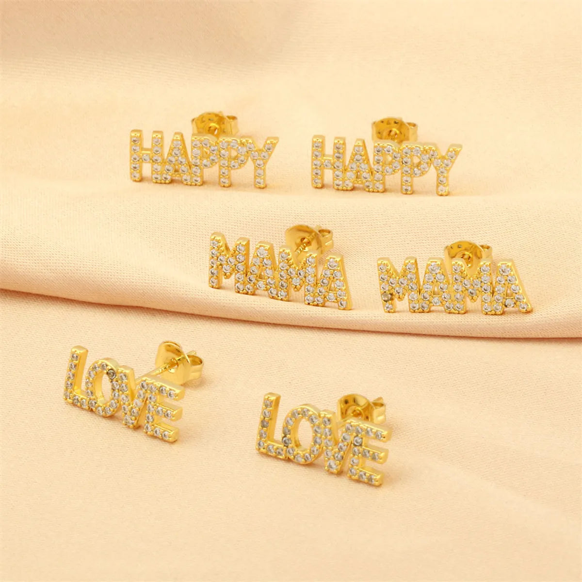 1 Pair Simple Style Letter Plating Inlay Copper Zircon 18k Gold Plated Ear Studs