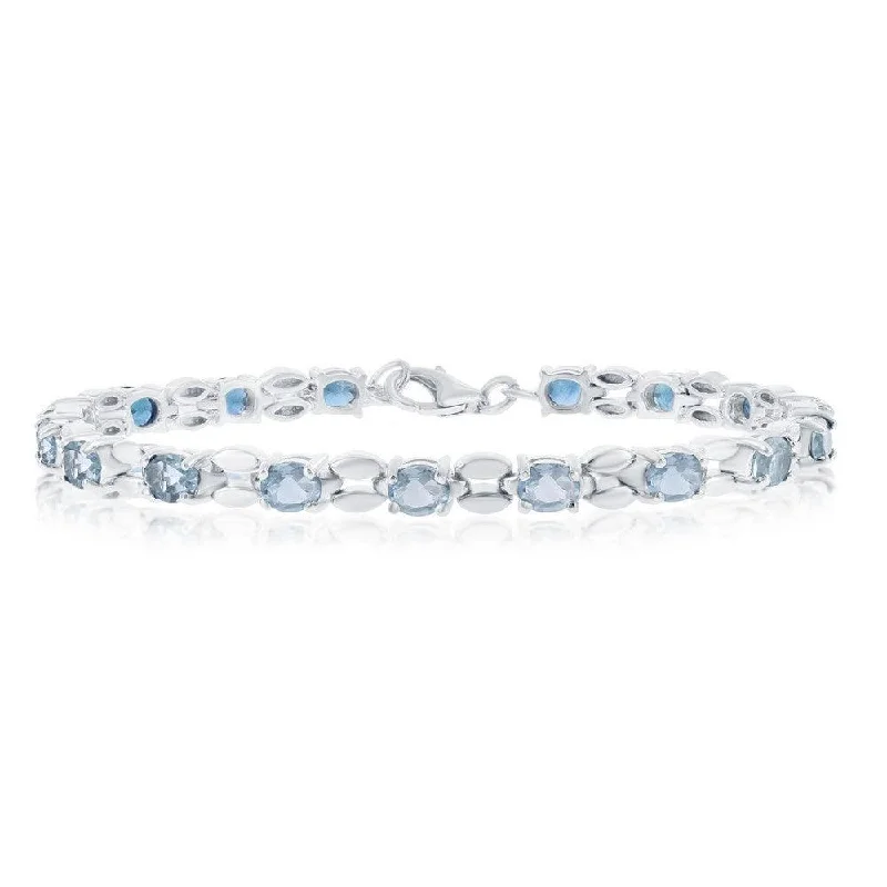 Delicate Silver Bracelet-Sterling Silver 7.28cttw Blue Topaz Gemstone Oval Linked Bracelet