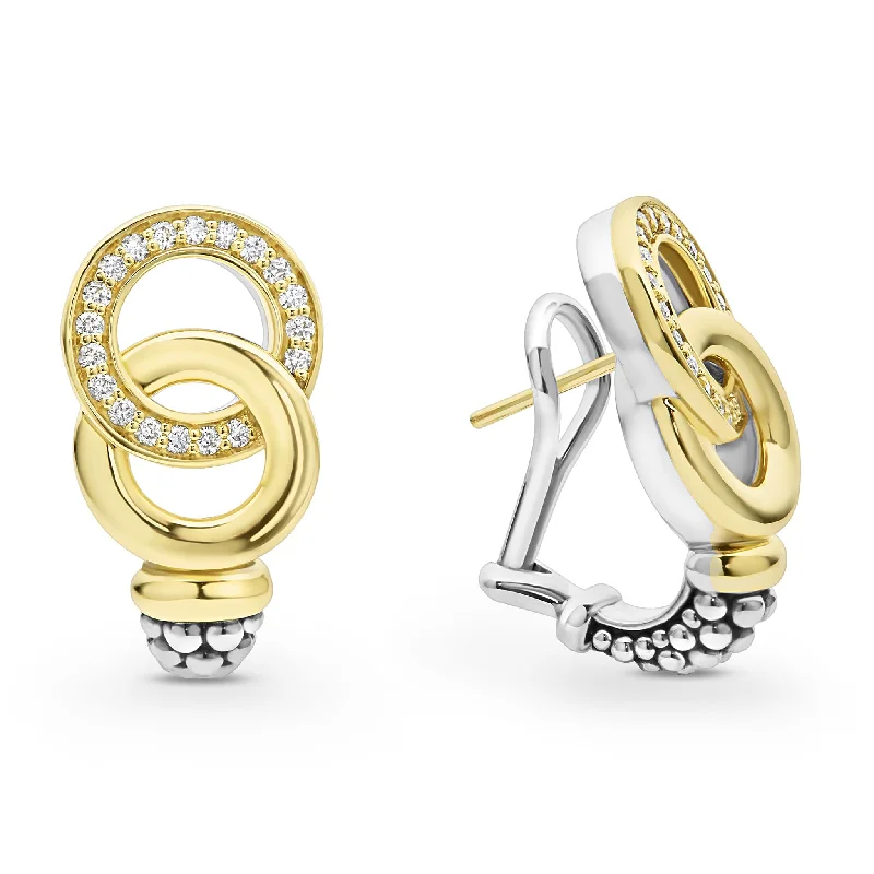 Bohemian Earrings-Signature Caviar Two-Tone Interlocking Diamond Omega Clip Earrings