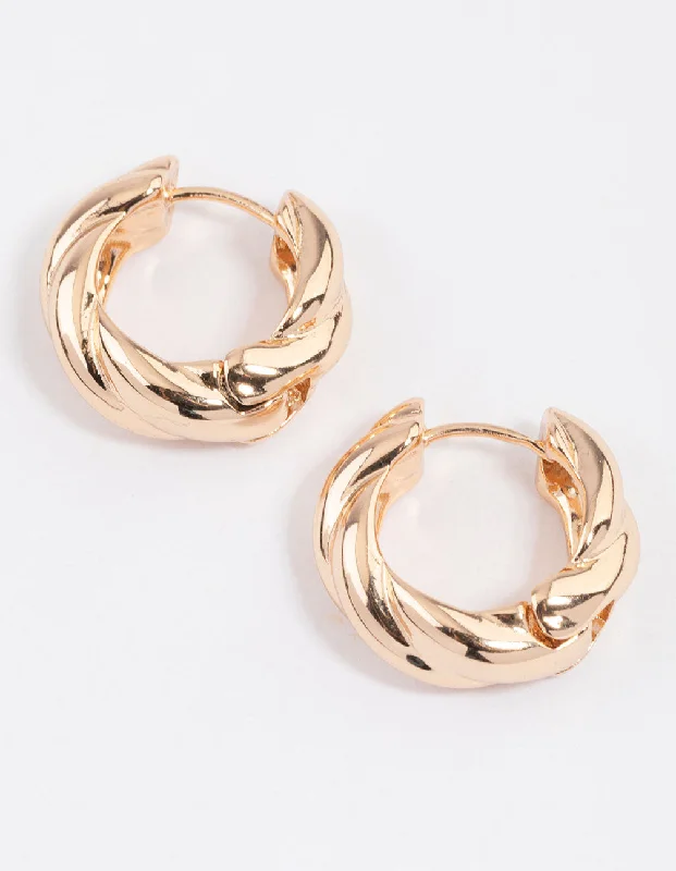 Diamond Stud Earrings-Gold Chunky Twisted Huggie Earrings & Polishing Set