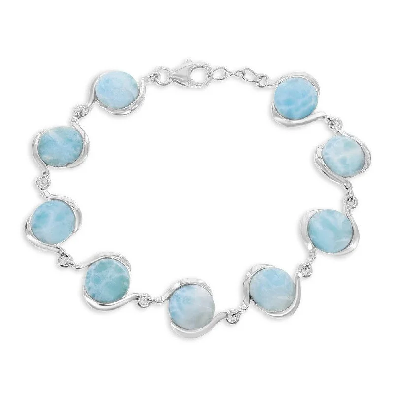 Minimalist Bracelet for Women-Sterling Silver Round Larimar Linked Bracelet, 7.5"