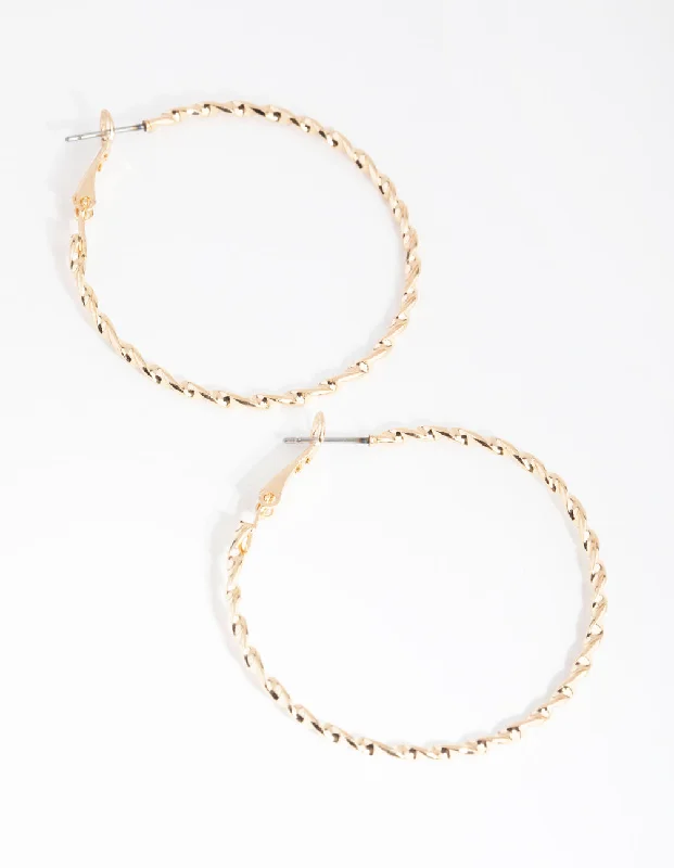 Silver Teardrop Earrings-Gold Twist 40mm Hoop Earrings