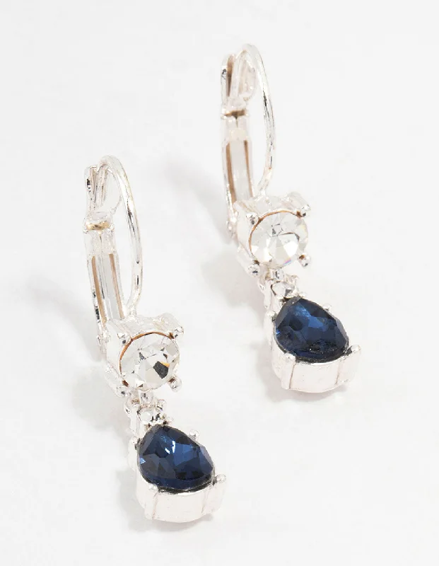 Trendy Ear Hoops-Silver Continental Pear Bohemia  Czech Crystals Drop Earrings