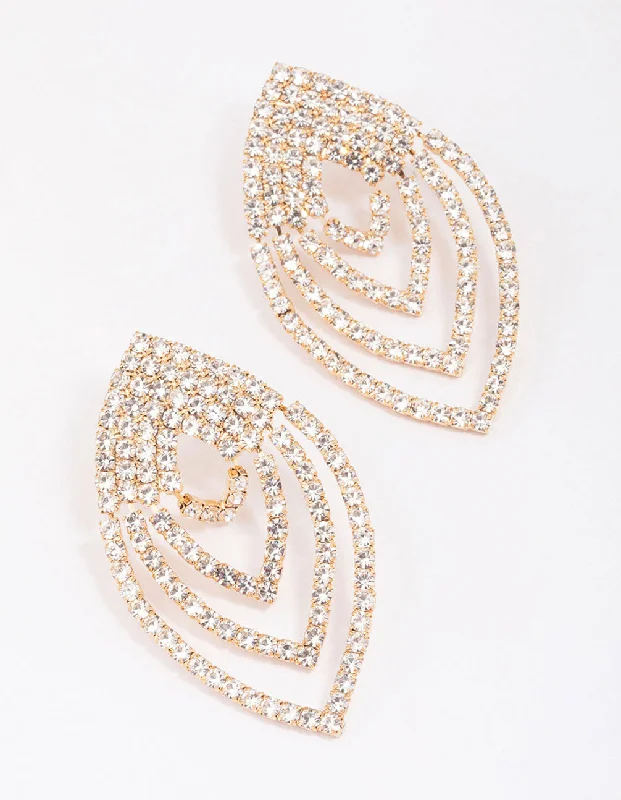 Chic Ear Huggers-Gold Layered Marquise Drop Earrings