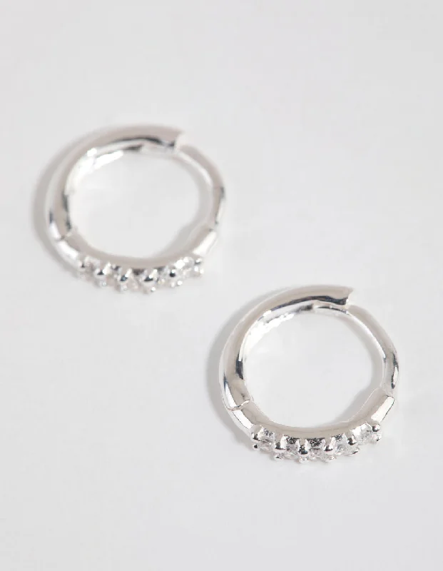 Cool Cuff Earrings-Sterling Silver Mini Cubic Zirconia Huggie Earrings