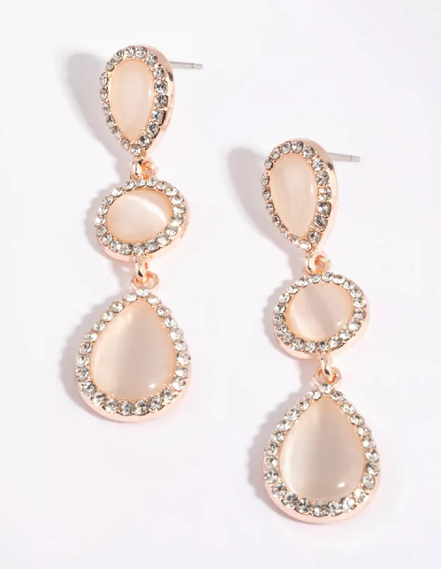 Retro Earrings-Rose Gold Teardrop Diamante Earrings