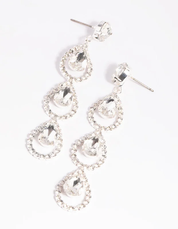 Flower Earrings-Silver Halo Drop Earrings