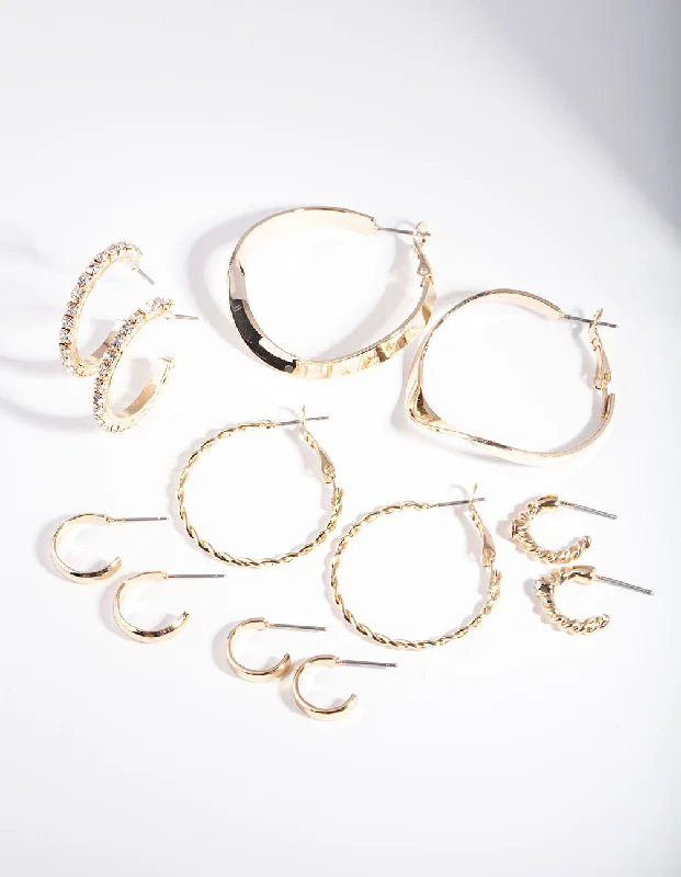 Unique Dangle Hoop Earrings-Gold Multi Choice Hoop Earring 6-Pack