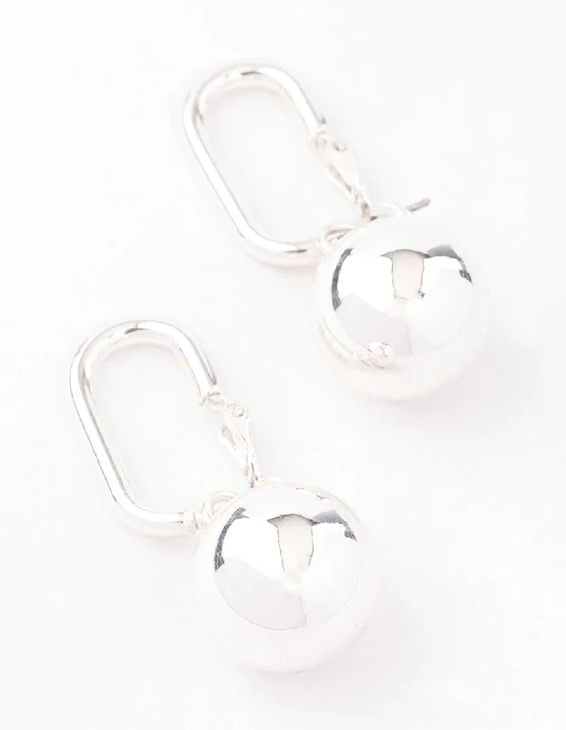 Cool Cuff Earrings-Silver Rectangle Sphere Drop Earrings