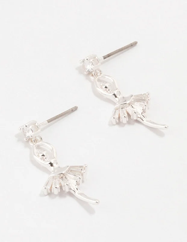 Fun Hoop Earrings-Silver Cubic Zirconia Ballerina Drop Earrings