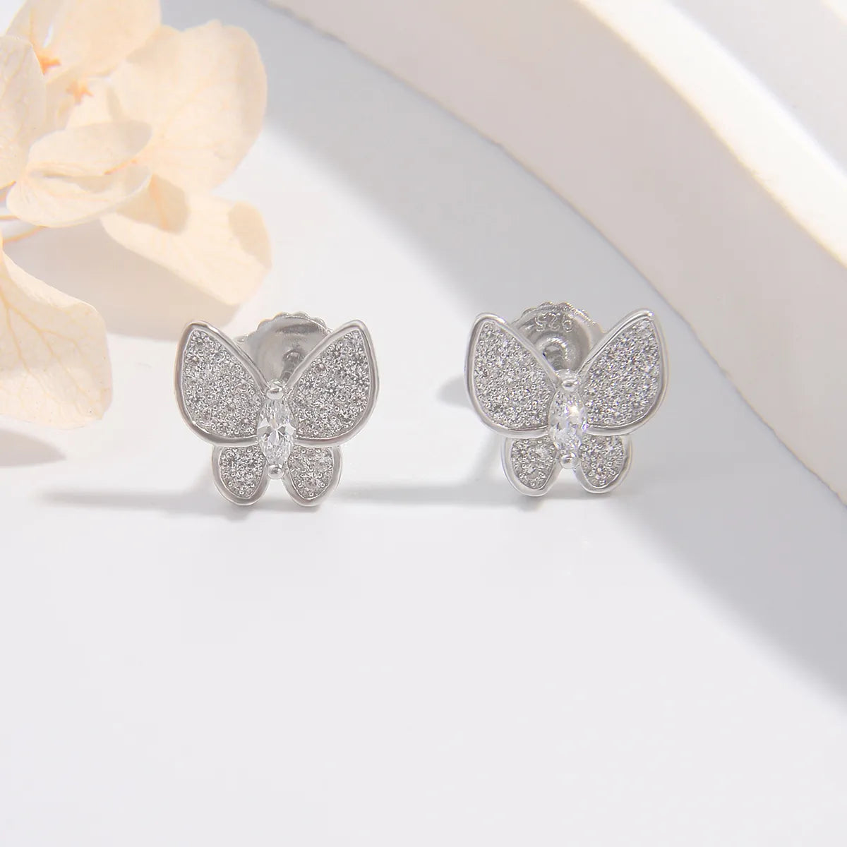 1 Pair Simple Style Butterfly Plating Inlay Sterling Silver Zircon Ear Studs