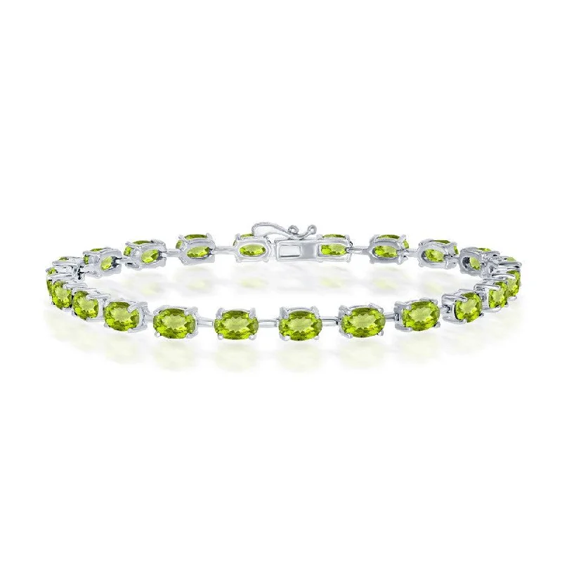 Custom Charm Bracelet-Sterling Silver Peridot Oval Gemstone Link Tennis Bracelet