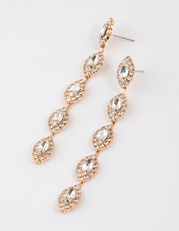 Geometric Hoop Earrings-Gold Halo Marquise Drop Earrings