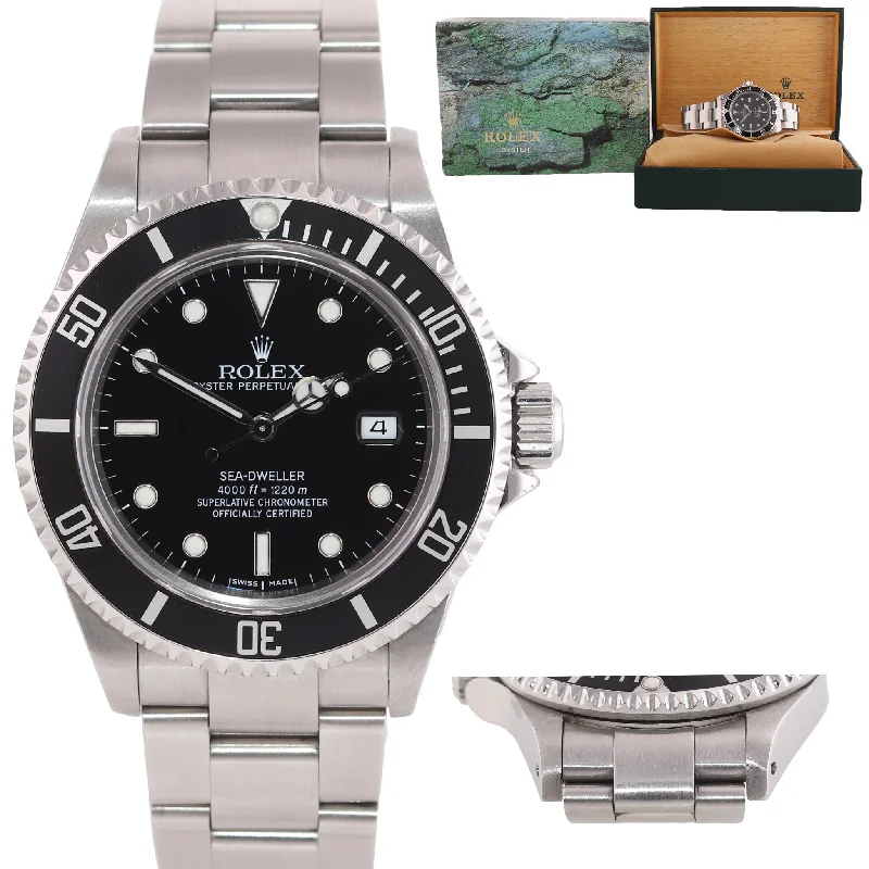 Black Smartwatch with Fitness Tracker-2002 Rolex Sea-Dweller Steel 16600 Black Dial Date 40mm No holes Watch Box