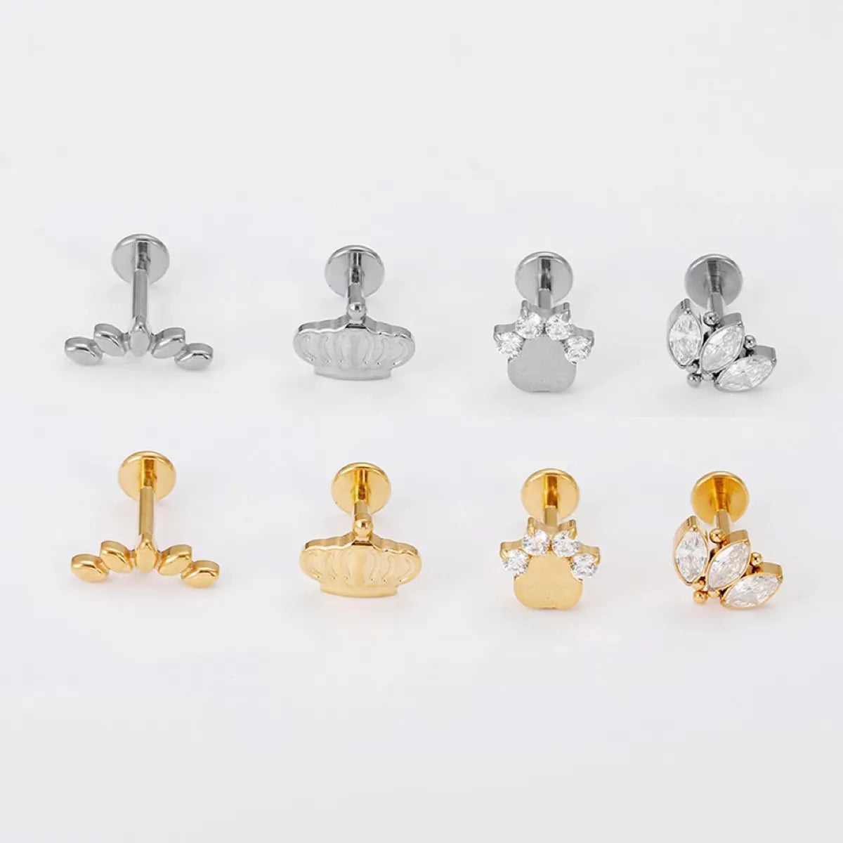 Simple Style Crown Titanium Steel Inlay Zircon Lip Stud