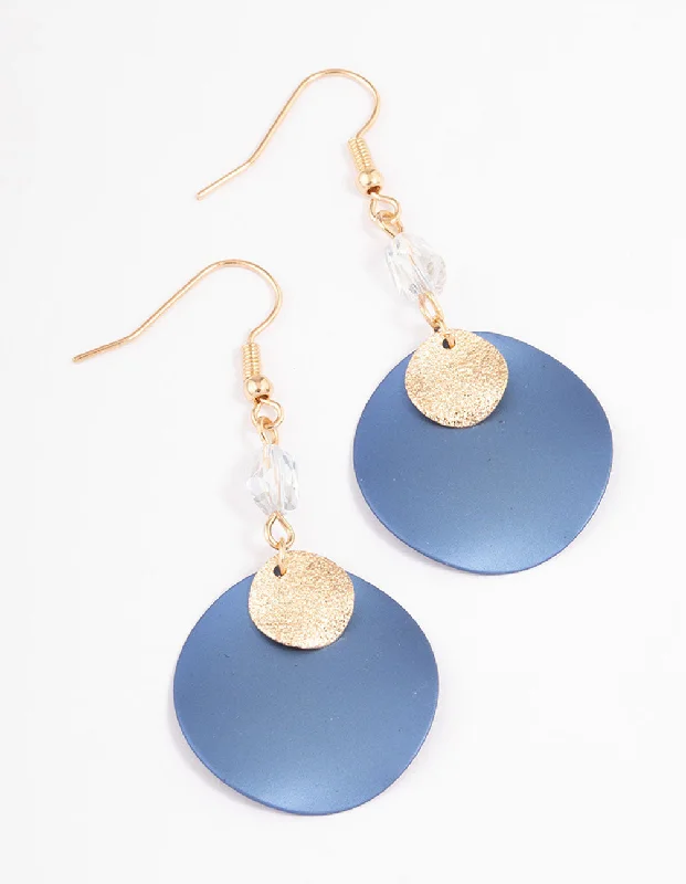 High-End Earrings-Navy Facet & Double Disc Drop Earrings