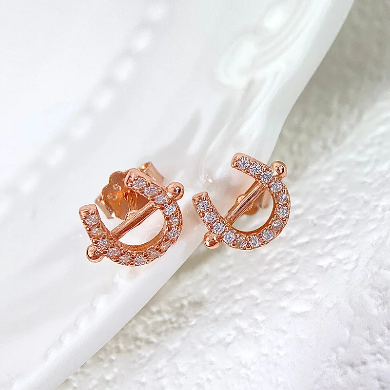 Horseshoe Zircon Stud Earrings-Rose Gold