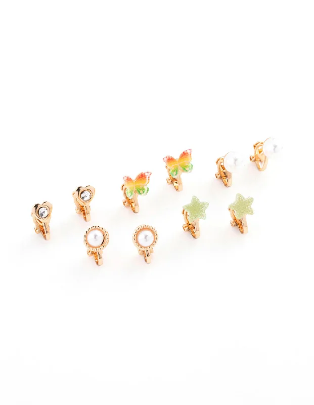 Round Hoop Earrings-Gold Ombre Butterfly Clip On Earring 8-Pack