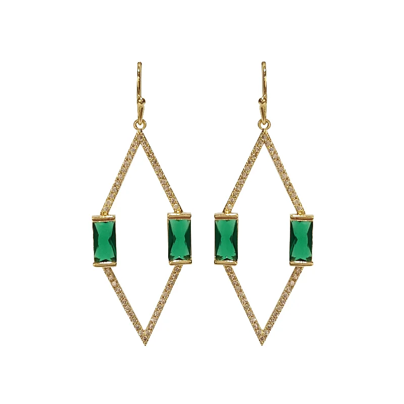 Elegant Ear Cuffs-Vita Pave & Emerald DIamond Shape Earrings