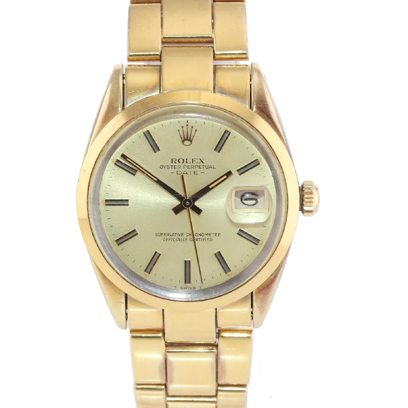 Smart Fitness Watch for Men-VTG Rolex Date Gold Shell 15505 34mm Champagne Stick Oyster Perpetual Watch