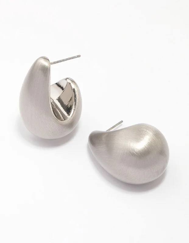 Tiny Stud Earrings-Silver Midi Matte Pear Hoop Earrings