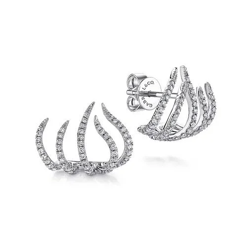 Metal Hoop Earrings-14K White Gold Diamond Tendril Stud Earrings