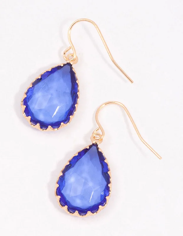 Silver Plated Earrings-Blue Encased Pearl Drop Earrings