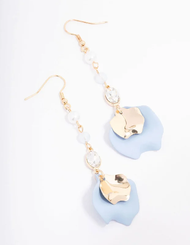 Luxury Diamond Earrings-Blue Pearl Beaded Petal Drop Earrings