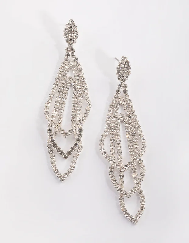 Shiny Hoop Earrings-Silver Layered Geometric Chain Earrings