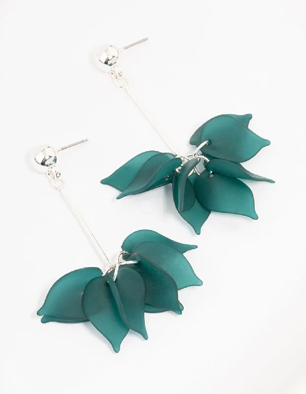 Vintage Style Earrings-Teal Frosted Petal Drop Bar Earrings