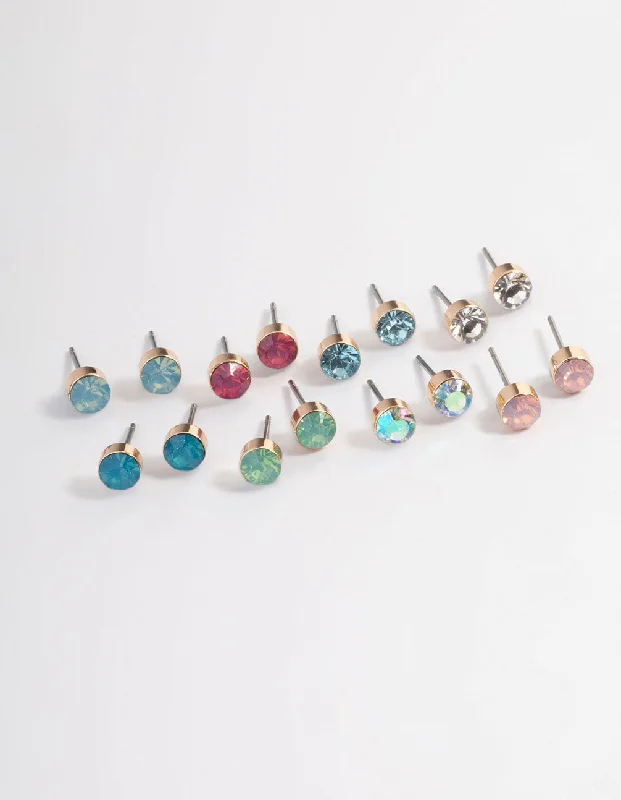 Bold Gold Earrings-Gold Basic Mixed Stud Earrings 8-Pack