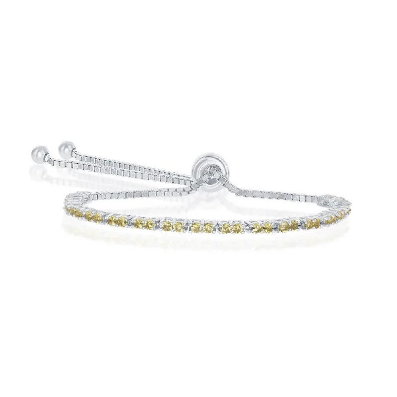 Leather Wrap Bracelet-Sterling Silver 2mm Citrine CZ 'November Birthstone' Bracelet